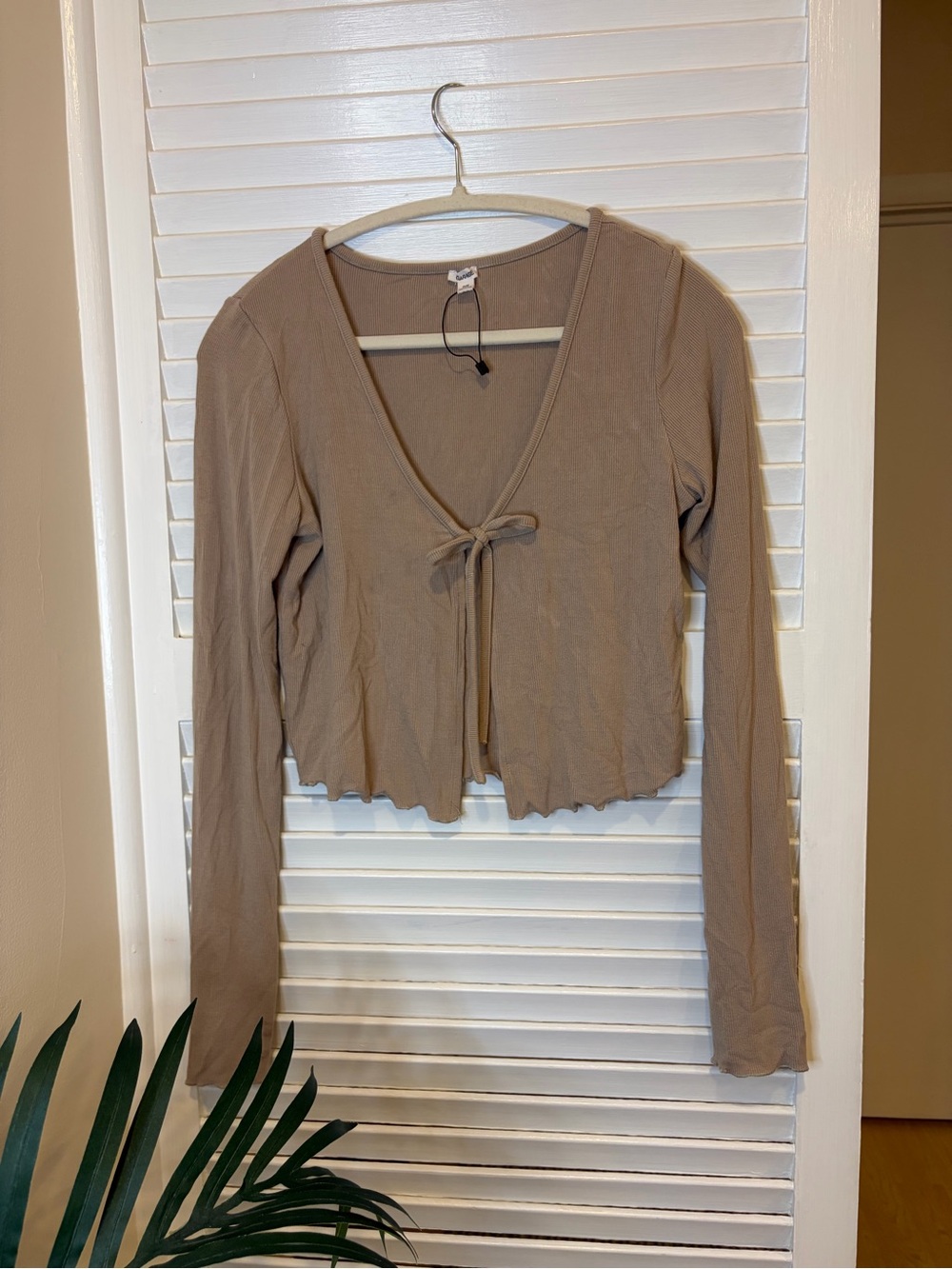 Garage Ribbed Tie-Front Long Sleeve Top Size PS Cozy Soft Stretchy Minimalistic